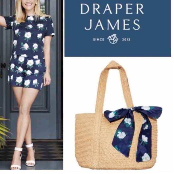 Draper James Handbags - NWT Draper James Straw Bag with Floral Scarf Coastal